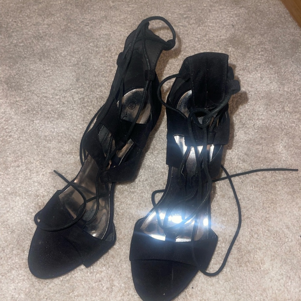 Black caged heels